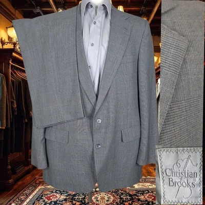 Christian Brooks 2 Piece Suit Mens 46L 40X32 Gray Plaid Single Vented - Image 1 of 4