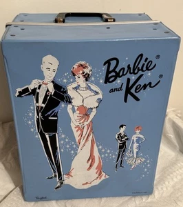 Barbie Mattel 1963 vintage custodia per bambole di grandi dimensioni "BARBIE e KEN" - BLU - Foto 1 di 13