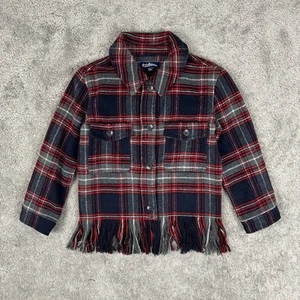Freshman Kids' Plaid Fringe Hem Jacket Shacket Navy Blue Red Grey Plaid Size S - Picture 1 of 12