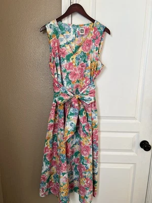 Vestido Columpio Anne Klein Talla Grande Algodón Sin Mangas Colorido Estampado Floral Foto 1 de 4