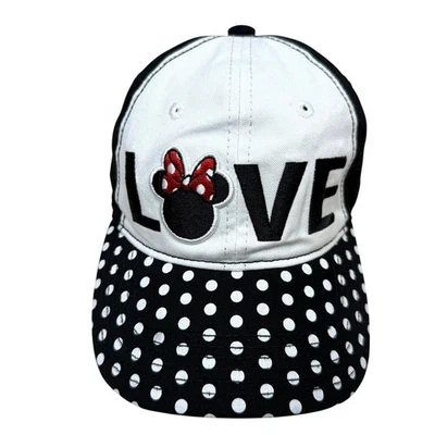 Disney Minnie Mouse LOVE Gorra de Béisbol Sombrero Lunares Ajustable Negro Blanco Niñas Foto 1 de 4