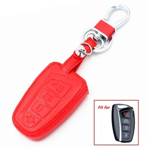 Red Leather 4 Buttons Key Chain Cover Fob For Hyundai Genesis Santa Fe Equus - Picture 1 of 4