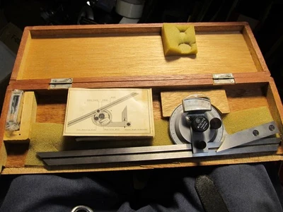 Mitutoyo Universal Bevel Protractor Model 187-906  .12" with  Broken wood case - Image 1 of 4