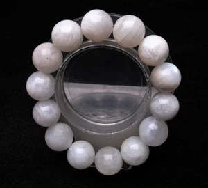 15.6mm Natural Burma Moonstone Rainbow Blue Light Crystal Round Beads Bracelet - Picture 1 of 6