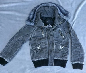 BKE Damenjacke Kunstfellkragen Distressed Grunge Grau Metalldetails Medium - Bild 1 von 22