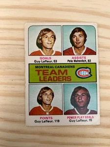 1975-76 O-Pee-Chee #322 Canadiens Leaders - Guy Lafleur & Pete Mahovlich (invA1) - Foto 1 di 2