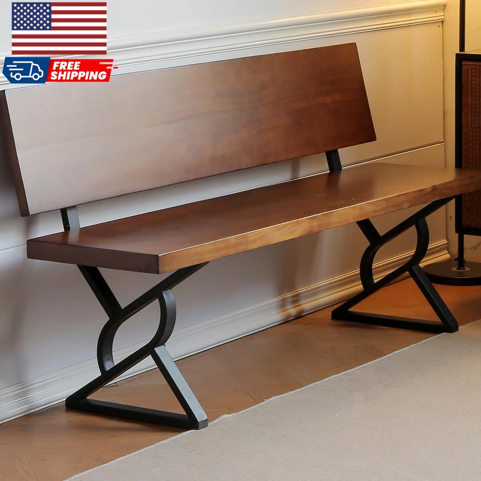 Bench Legs 16 Inch Triangle Metal Chair Base Legs with Backrest Bracket Set of 2 - Image 1 of 4