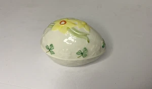 Vintage 2000 Belleek Floral Easter Egg Shaped Trinket Box with Lid - Picture 1 of 7
