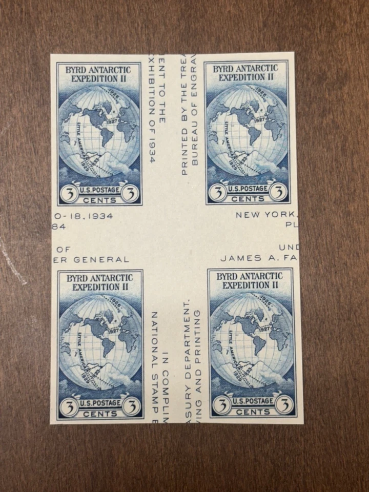 US Stamps Scott 768 imperf blk of 4 with crossed gutters 3c Byrd Expedition M/NH - Image 1 of 1