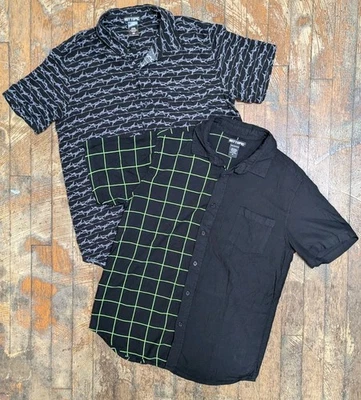 (2) Hot Topic Shirts Mens Medium Black White Grid Barbed Wire Emo Gothic Casual - Image 1 of 4