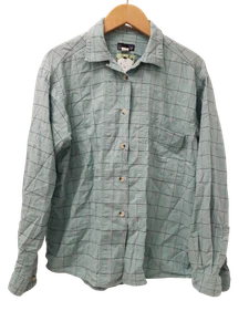 PATAGONIA Ladies UK Medium Turquoise Blue Check Long Sleeved Shirt Pre - Loved  - Picture 1 of 9