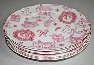 Grace Teegeschirr Rosa/Rot Weihnachten Dekoriert 8" Salatteller 4er Set Neu - Bild 1 von 3