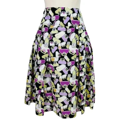 Liz Claiborne Women’s 14W Pleated Skirt Novelty Purses Print Black Cotton Plus - Image 1 of 4