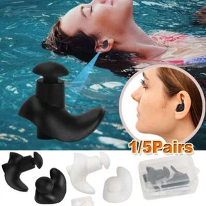 1/5 Pairs Soft Silicone Swimming Surfing Ear Plugs Reusable Silicone w/Case US - Picture 1 of 16