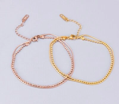 Brazalete pie tobillera doble cadena acero inoxidable titanio chapado en oro 8-10" Foto 1 de 4