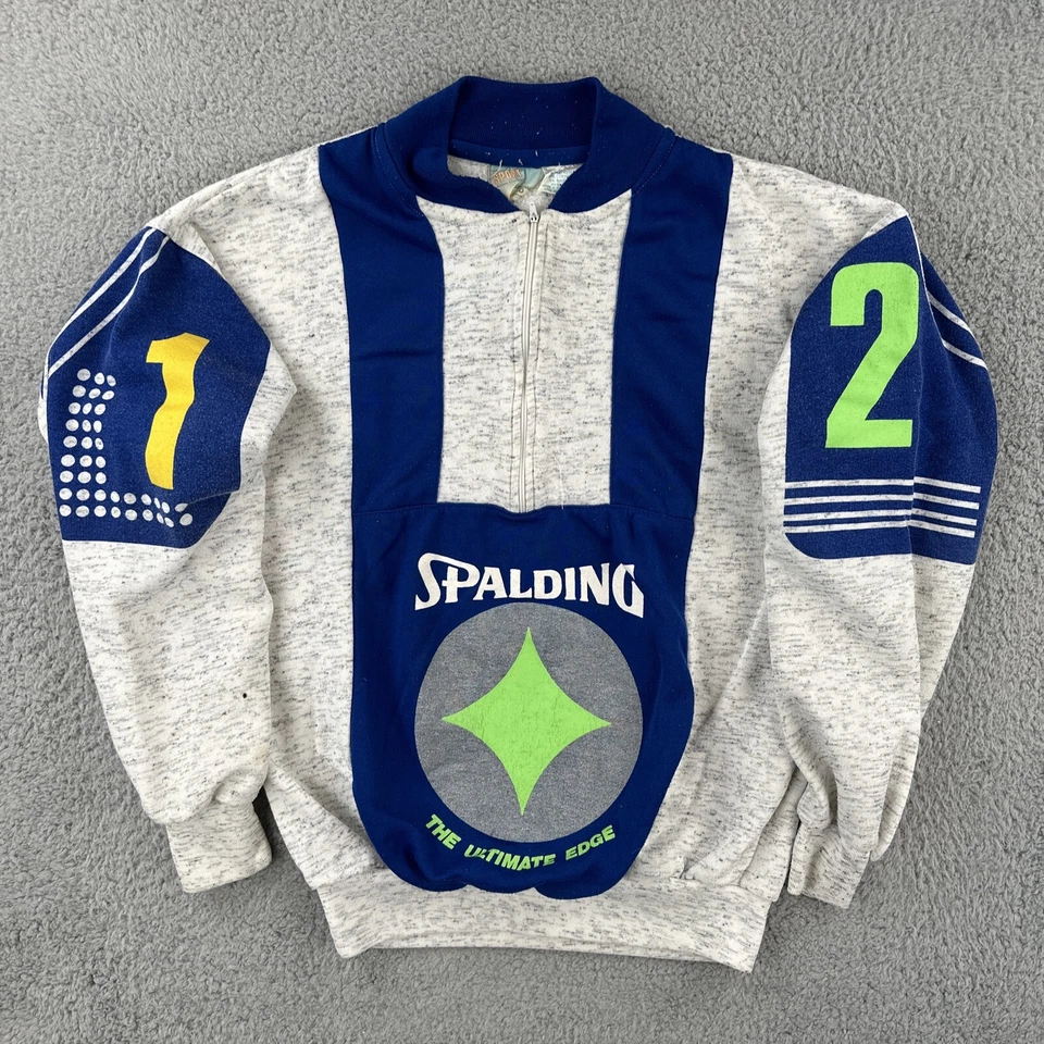 Sudadera deportiva vintage Spalding años 80 mediana 1/4 cremallera gris jaspeado y azul Foto 1 de 4