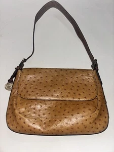 Vintage Brahmin Brown Ostrich Embossed Leather Shoulder Bag - Picture 1 of 10
