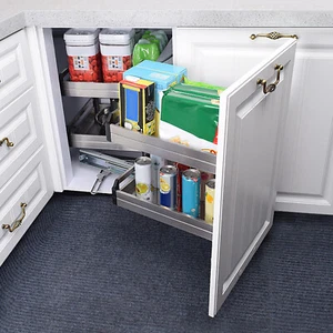 2 Tier Kitchen Blind Corner Basket Storage Organizer Soft Close Pull Out Cabinet - Picture 1 of 18
