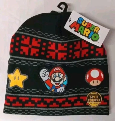 Juego de sombrero y guante de invierno Mario Little Boys talla única para todos AC7 Foto 1 de 2