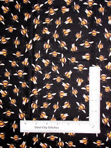 Bumble Bee Fabric Woodland Tails Bee Toss Black Cotton RJR 20" Length