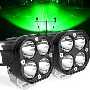 Green Led Pods Light Bar, 3 Inch 40W Square 12V 24V Waterproof Boat Hunting F... - Picture 1 of 1