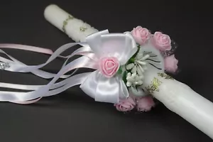 (212) Kerzenrock weiß Rose Kreuz Tropfschutz Kerzentuch Kerzenkleid Kommunion - Bild 1 von 8