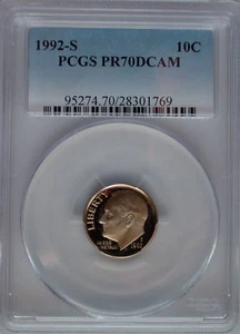 PCGS Registry 1992 S Proof ROOSEVELT Dime PR70 DCAM Perfect PRICE GUIDE$90*US PF - Picture 1 of 2