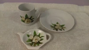 Taza de té Demitasse, platillo, soporte para bolsa de té patrón de flores de gardenia OH1853 - Imagen 1 de 5
