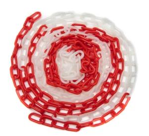 15M Absperrkette rot-weiß Plastikkette Warnkette Rundstahlkette Metall 35x20mm - Bild 1 von 1
