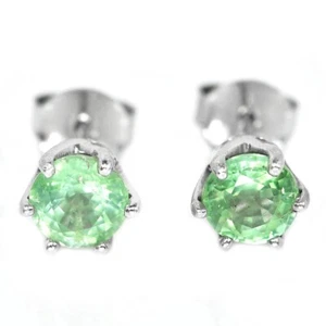 ORECCHINO A PERNO IN ARGENTO 925 PIETRA PREZIOSA ROTONDA APATITE VERDE NATURALE - Foto 1 di 8