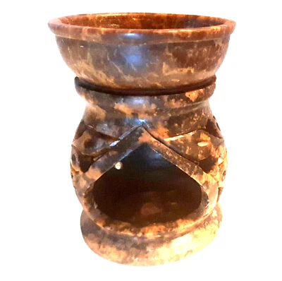 Soapstone Wax Melt Warmer Essential Oil Burner Tealight Votive Brown Carved  - Image 1 of 4