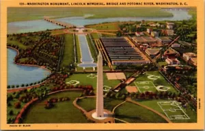 Washington DC Washington Monument Lincoln Memorial Luftaufnahme Vintage Postkarte - Bild 1 von 2