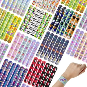 12 Slap Band Bracelets - Kid Party Bags Favour Snap Wrist Stocking Filler Loot - Picture 1 of 27