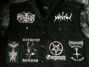Black Metal Battle Jacket Cut-Off Denim Vest Immortal Bathory Watain Gorgoroth - Picture 1 of 12