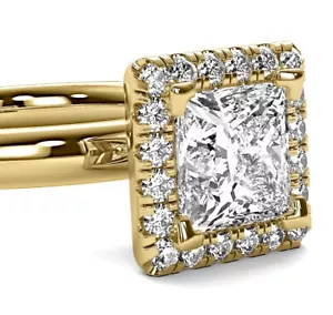 Halo 1.26 Carat H VS1 Natural Earth Mined Princess Cut Diamond Engagement Ring - Picture 1 of 8