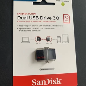 SanDisk 32GB Dual USB Drive 3.0 Flash Drive for OTG Smartphones & Tablets New - Picture 1 of 6