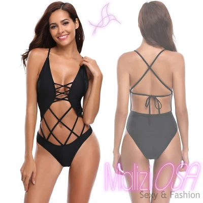Monokini Costume da Bagno Sexy Moda Mare Donna Nero Intero Nero - Immagine 1 di 4