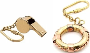 Schlüsselanhänger Set Mittelalter Pfeife und Lebensretter Design Messing Keychain - 2er Pack - Bild 1 von 9