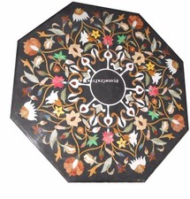 36" Marble Table Top Semi Precious Stones Inlay Handmade