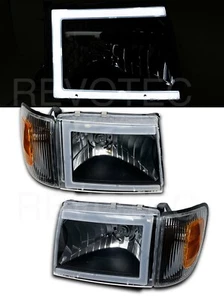 Black C-Bar Headlights Lights & Corner Lights For 98-00 Toyota Tacoma 4WD - Picture 1 of 5