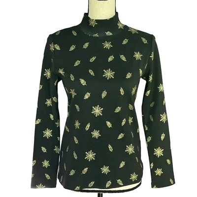 Karen Scott Petite Small PS Top Holiday Snowflake Long Sleeve Stretch Mock Neck - Image 1 of 4