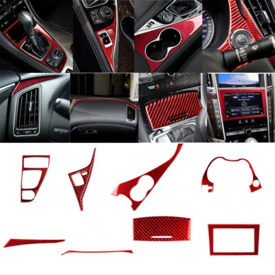 Kit completo de cubierta interior de fibra de carbono roja de 8 piezas para Infiniti Q50 Q60 2014-19 Foto 1 de 4