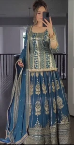 INDIAN SALWAR KAMEEZ PAKISTANI WEDDING PARTY DRESS WEAR BOLLYWOOD SUIT SHARARA - Picture 1 of 7