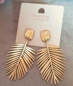 Freedom At Topshop Earrings Gold Metallic Palm Leaf For Pierced Ears - Picture 1 of 3