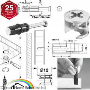 HAFELE MINIFIX C100 Ø12mm CAM LOCK BOLTS & FIXING DOWELS FURNITURE FIT FLAT PACK - Picture 1 of 12