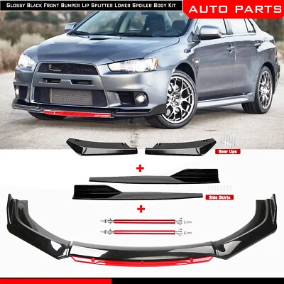 For Mitsubishi Front Bumper Lip Spoiler Splitter Rear Lip Body Kit Glossy Black - Image 1 of 4