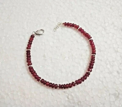 Natural Ruby Gemstones 925 Sterling Silver Bracelet Anniversary Valentine Gift - Image 1 of 2