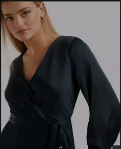 Sheike Black Satin Faux Wrap Midi Dress 10 - Picture 1 of 5