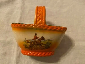 Czech orange portrait horeseman jockey figural basket Czechoslovakia - Picture 1 of 7