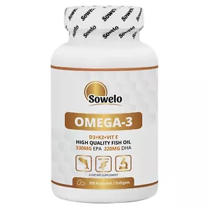 Omega-3 Softgels – 330mg EPA, 220mg DHA + D3, K2, E – Heart Support – Sowelo - Picture 1 of 10